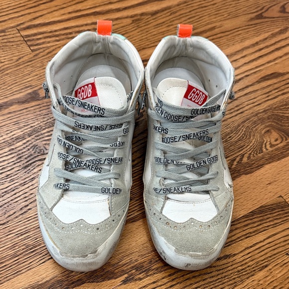 Golden Goose Mid Star High-Top Sneakers - Gray & White with turquoise/hot pink - Picture 2 of 7